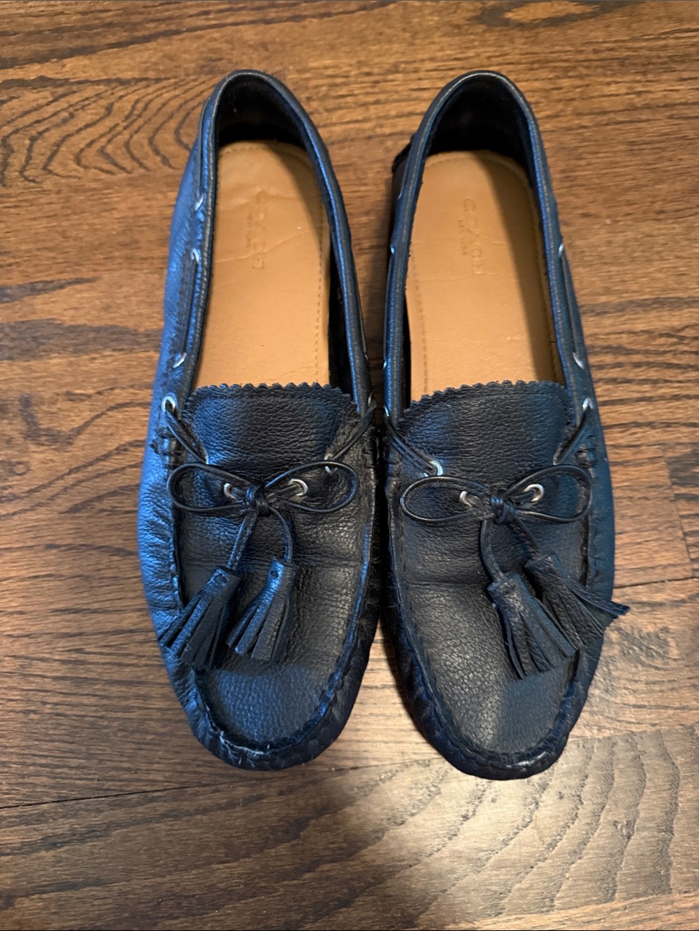 Coach Black Leather Tassel Moccasins - Women